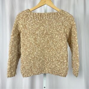 Handmade Wool XXS Chunky Knit Square Neck Retro Crop Sweater Neutral Ribbed